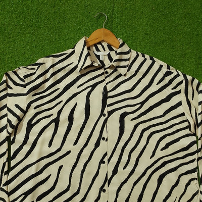 Black White Zebra Print Drop Shoulder Silk Shirt - Detail - alternate view