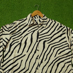 Black White Zebra Print Drop Shoulder Silk Shirt - Detail