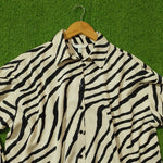 Black White Zebra Print Drop Shoulder Silk Shirt - Collar Detail
