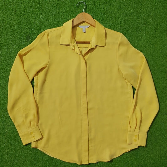 Mustard Yellow Concealed Button Chiffon Shirt - Full View - alternate view