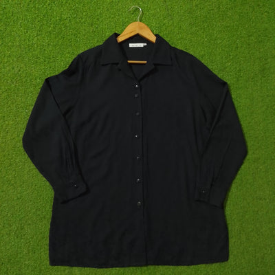 Black Open Collar Button-Down Shirt - Full View - alternate view