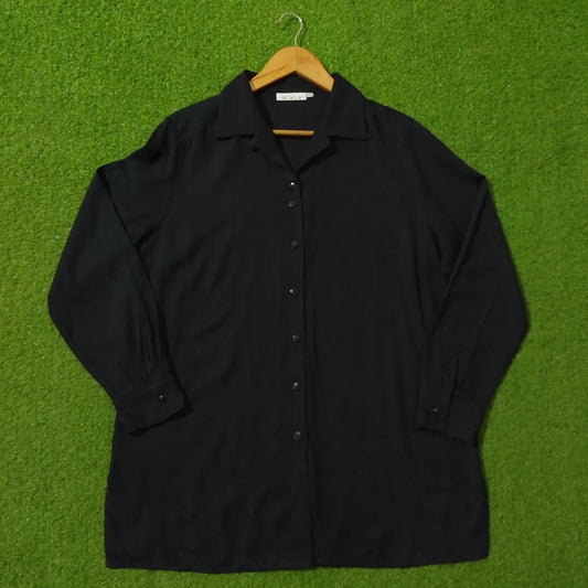 Black Open Collar Button-Down Shirt - Full View - alternate view