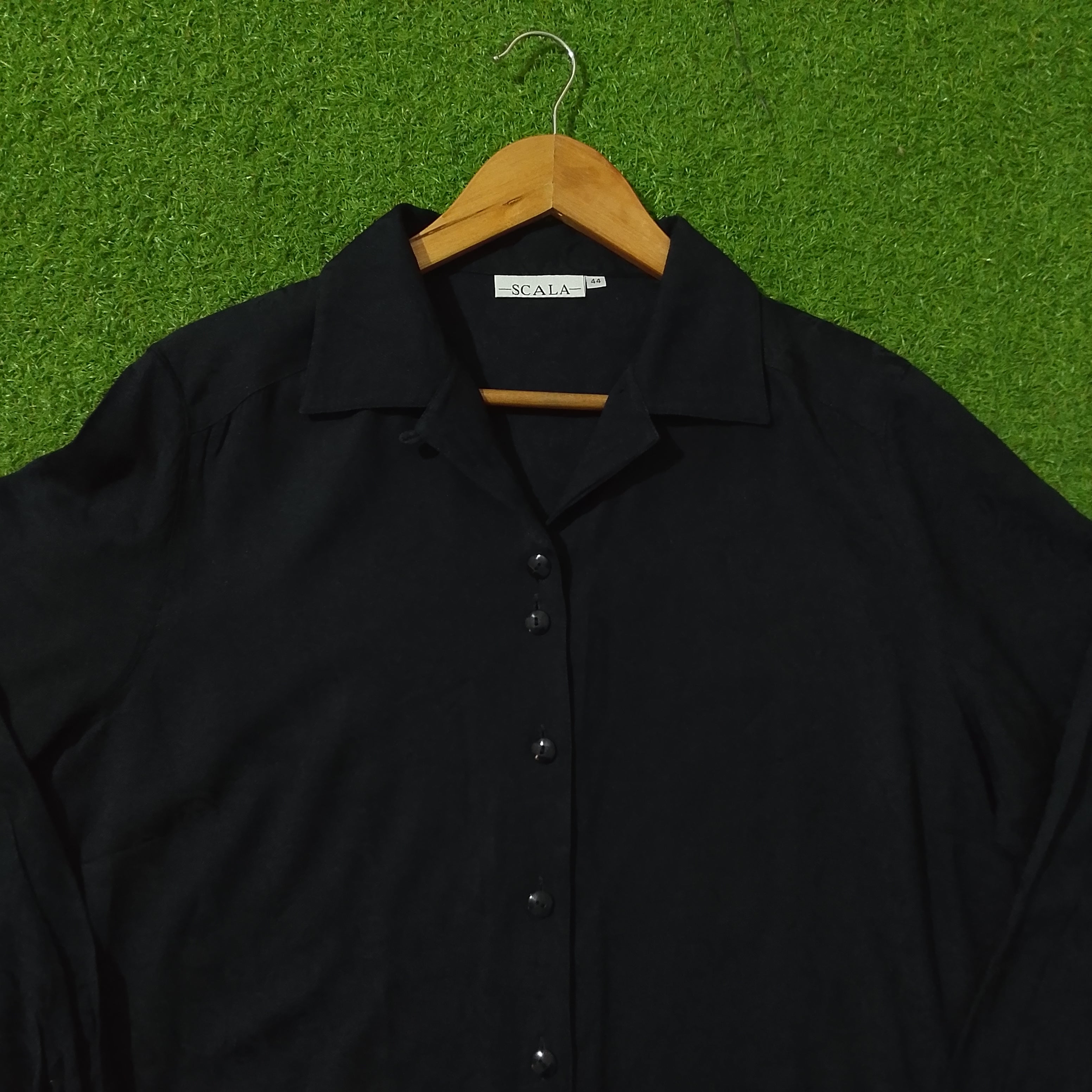 Black Open Collar Button-Down Shirt - Detail View
