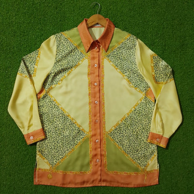 Yellow Orange Chain Leopard Print Satin Shirt - Full View - alternate view