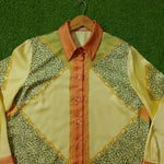 Yellow Orange Chain Leopard Print Satin Shirt - Detail View