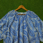 Blue Paisley Print Balloon Sleeve Crinkle Top - Detail View