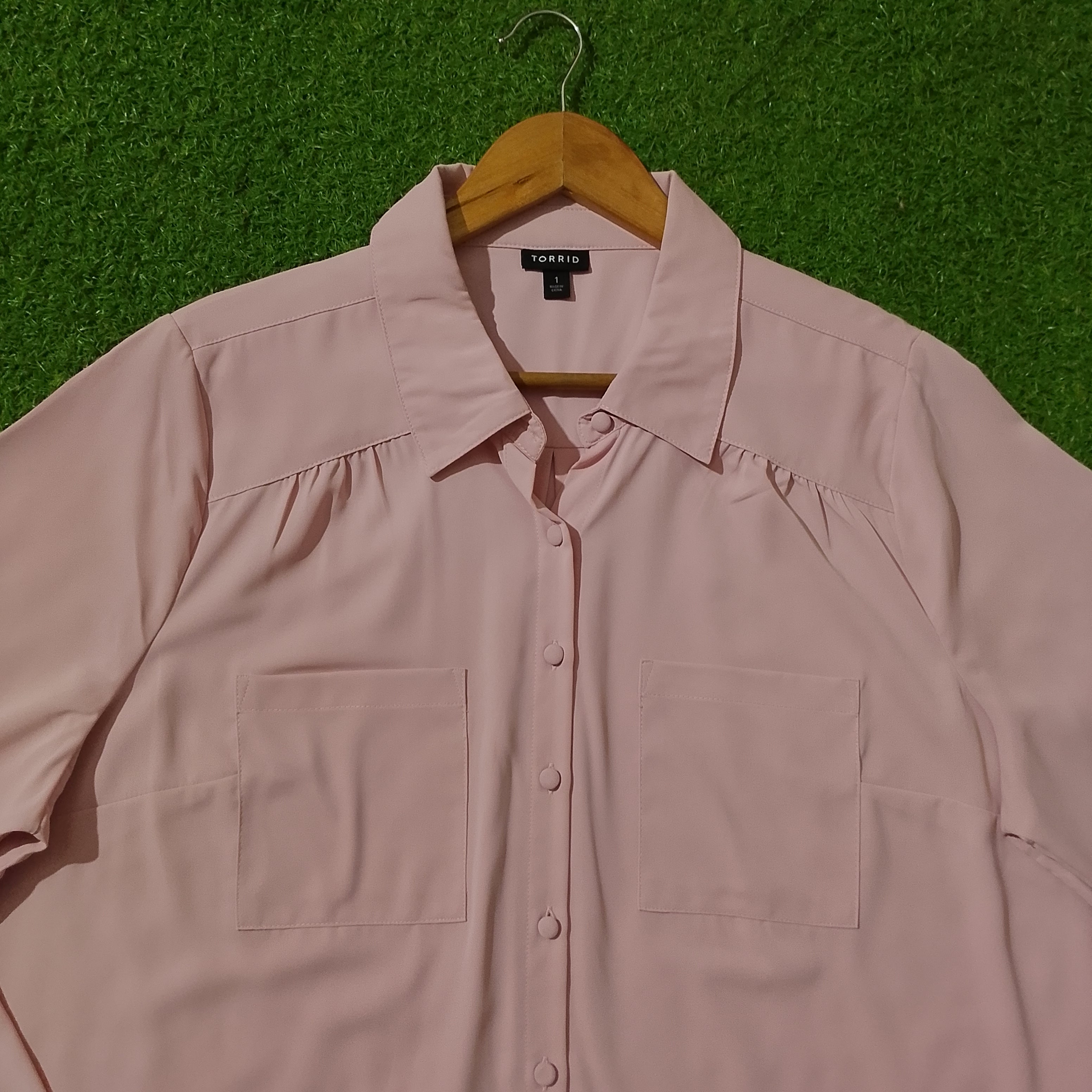 Blush Pink Baggy Chiffon Shirt - Collar & Pocket Detail