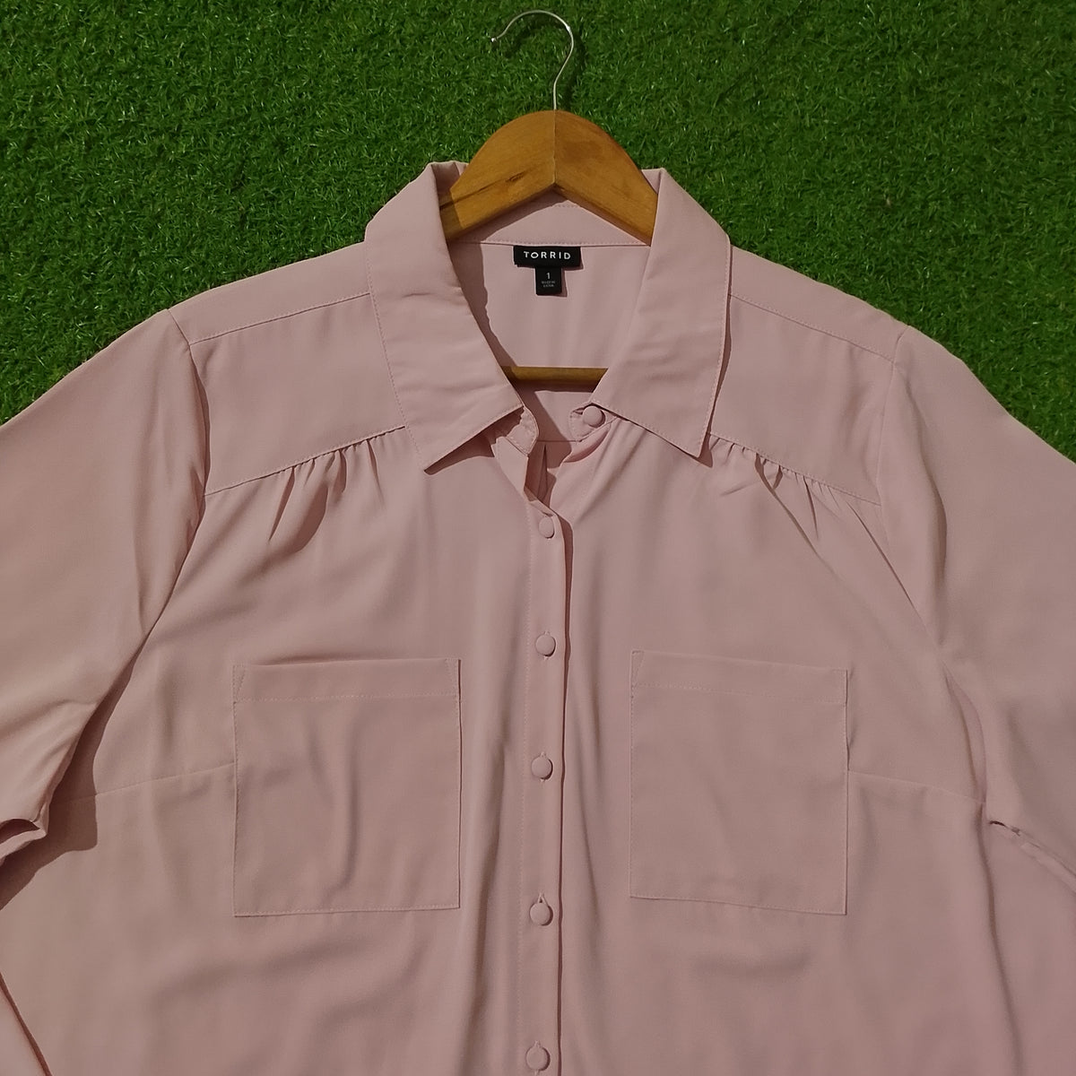 Blush Pink Baggy Chiffon Shirt - Collar & Pocket Detail
