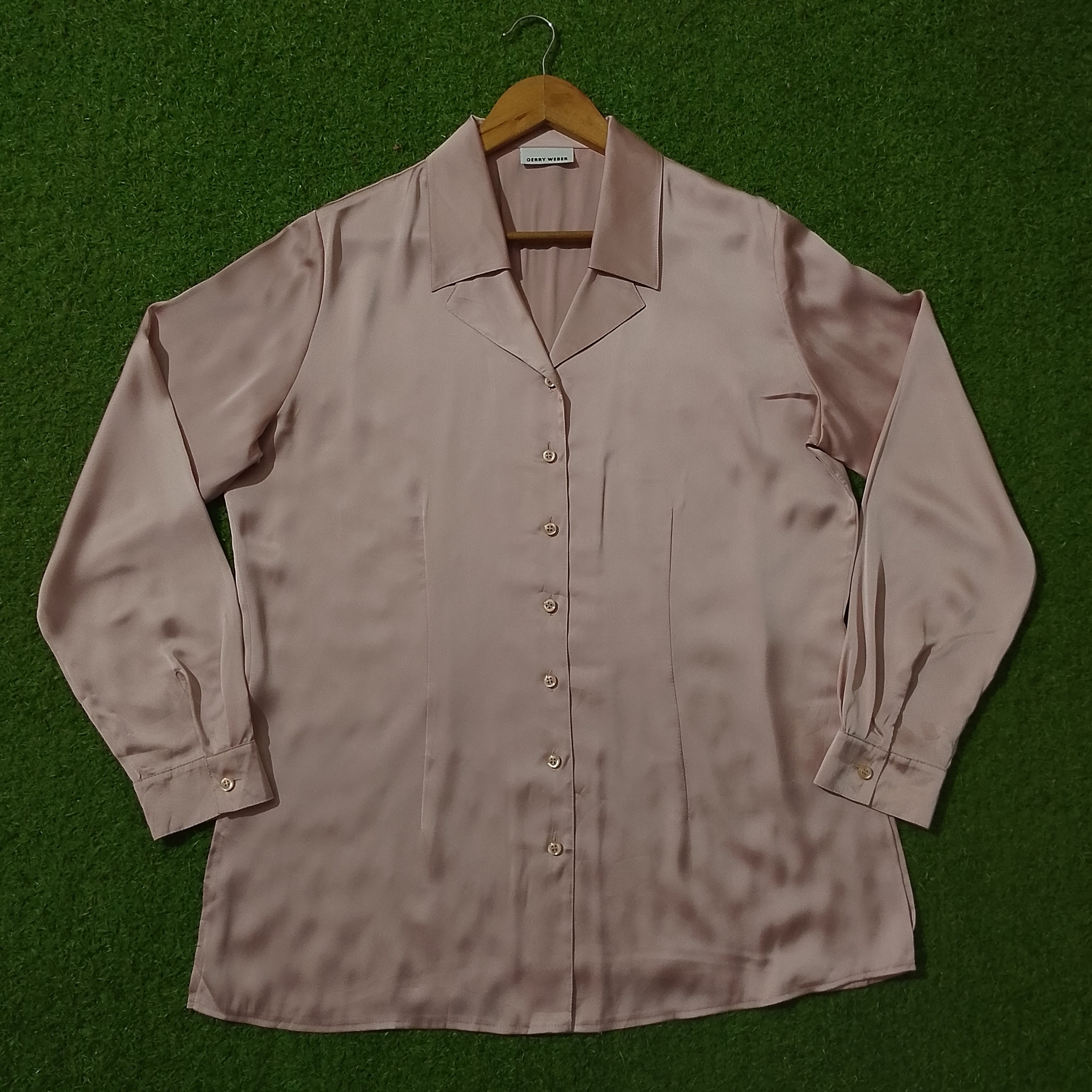 Dusty Pink Satin Button-Down Silk Shirt - Full View
