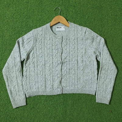 Grey cable knit crop cardigan - front view