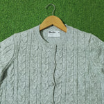 Grey cable knit crop cardigan - neckline detail