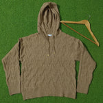 Camel cable knit hooded pullover sweater - front view