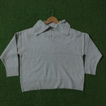 Grey half-zip polo collar knit blouse - front view