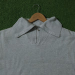 Grey half-zip polo collar knit blouse - neckline detail