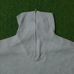 Grey half-zip polo collar knit blouse - collar close up