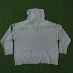 Grey half-zip polo collar knit blouse - back view
