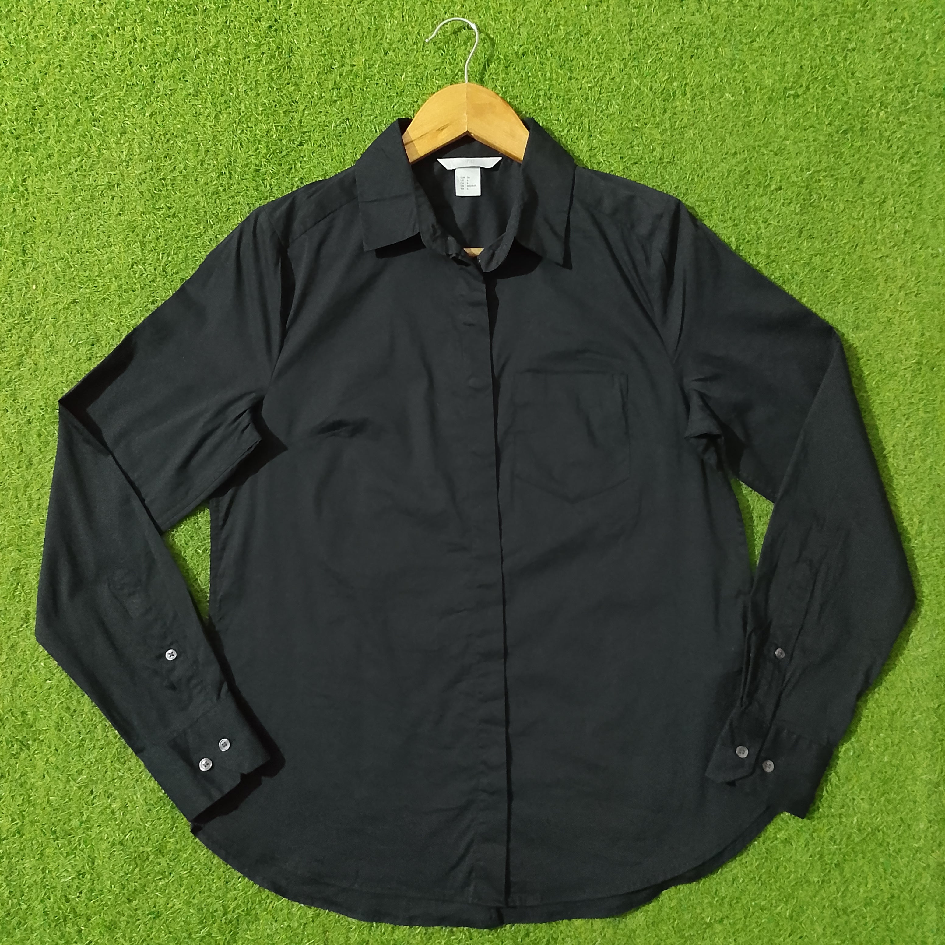 Black Full Sleeve Button-Down Shirt - Front View