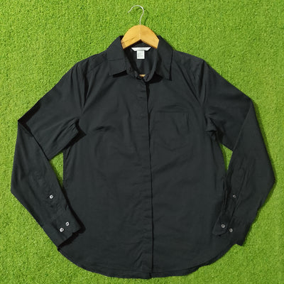 Black Full Sleeve Button-Down Shirt - Front View