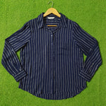 Navy Blue Gold Striped Full Sleeve Shirt - Front View