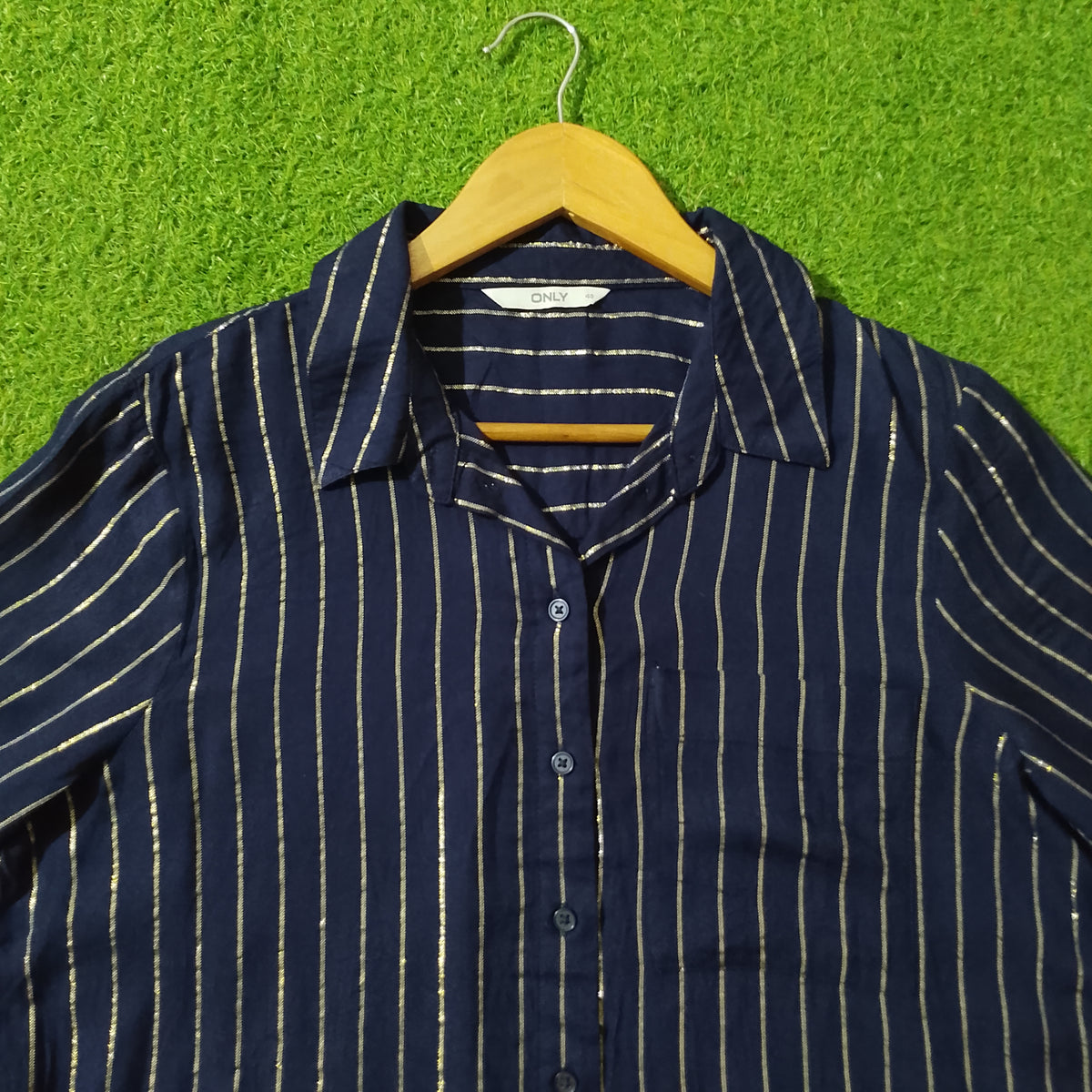 Navy Blue Gold Striped Full Sleeve Shirt - Detail View