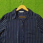 Navy Blue Gold Striped Full Sleeve Shirt - Detail View