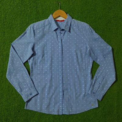 Blue Floral Print Full Sleeve Button-Down Shirt - Front View
