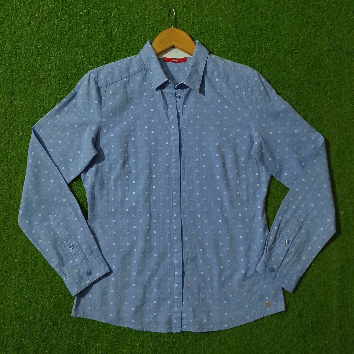 Blue Floral Print Full Sleeve Button-Down Shirt - Front View
