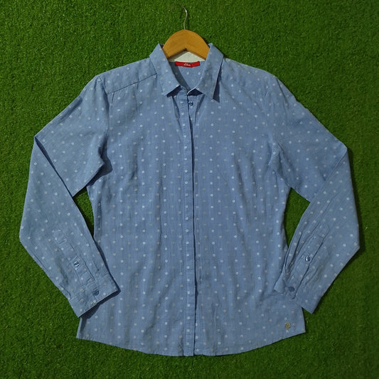 Blue Floral Print Full Sleeve Button-Down Shirt - Front View