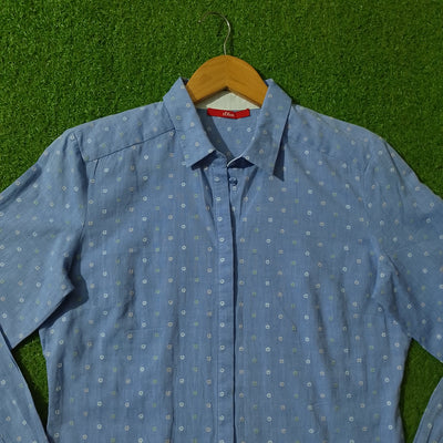 Blue Floral Print Full Sleeve Button-Down Shirt - Detail View - alternate view