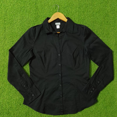 Black Full Sleeve Button-Down Shirt - Front View