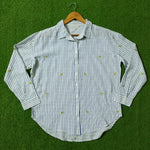 White Blue Striped Lemon Embroidered Drop Shoulder Shirt - Front View
