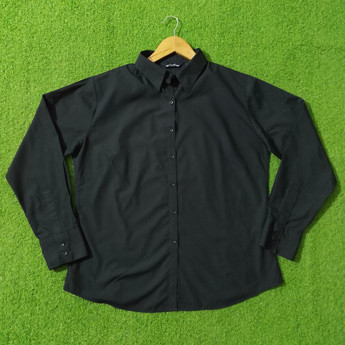 Black Full Sleeve Button-Down Shirt - Front View
