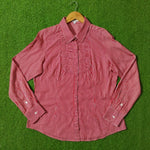 Red White Striped Smocked Bib Full Sleeve Shirt - Front View