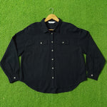 Black Drop Shoulder Dual Flap Pocket Shirt - Front View