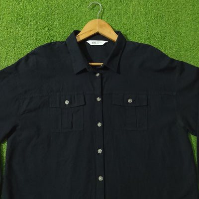 Black Drop Shoulder Dual Flap Pocket Shirt - Detail View - alternate view