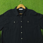 Black Drop Shoulder Dual Flap Pocket Shirt - Detail View