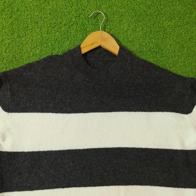 Charcoal &  off White Bold Stripe Mock Neck Blouses - alternate view