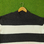 Charcoal &  off White Bold Stripe Mock Neck Blouses
