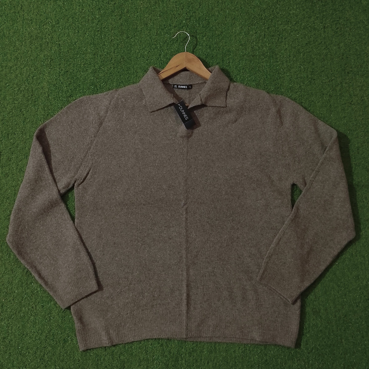 Mocha brown polo collar knit sweater - front view