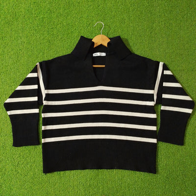 Black & off White Striped Drop Shoulder Blouse