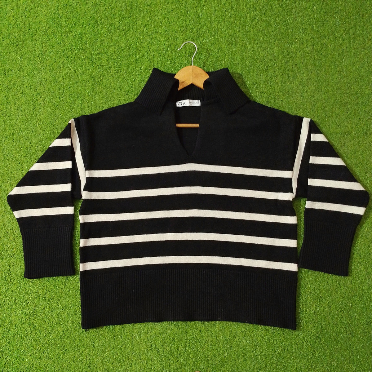 Black & off White Striped Drop Shoulder Blouse