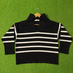 Black & off White Striped Drop Shoulder Blouse