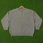 Grey heart embossed crew neck knit sweater - full view