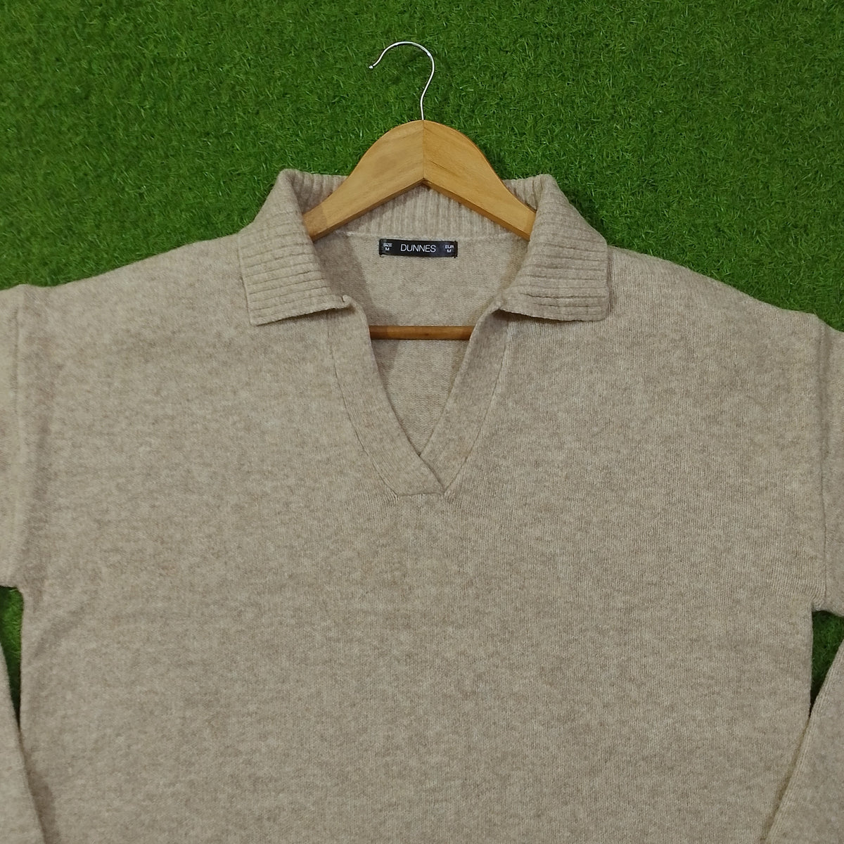 Oat ribbed collar drop shoulder knit blouse - neck detail