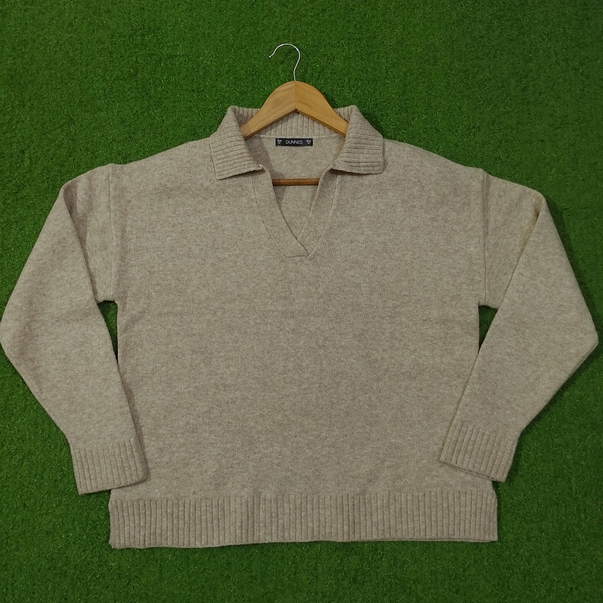 Oat ribbed collar drop shoulder knit blouse - full view