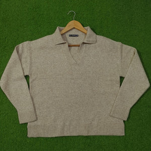 Oat Ribbed Collar Drop Shoulder Blouse