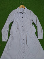 White Blue Striped Button-Down Shirt Dress - Full Length