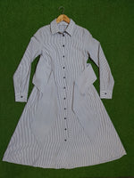 White Blue Striped Button-Down Shirt Dress - Detail View
