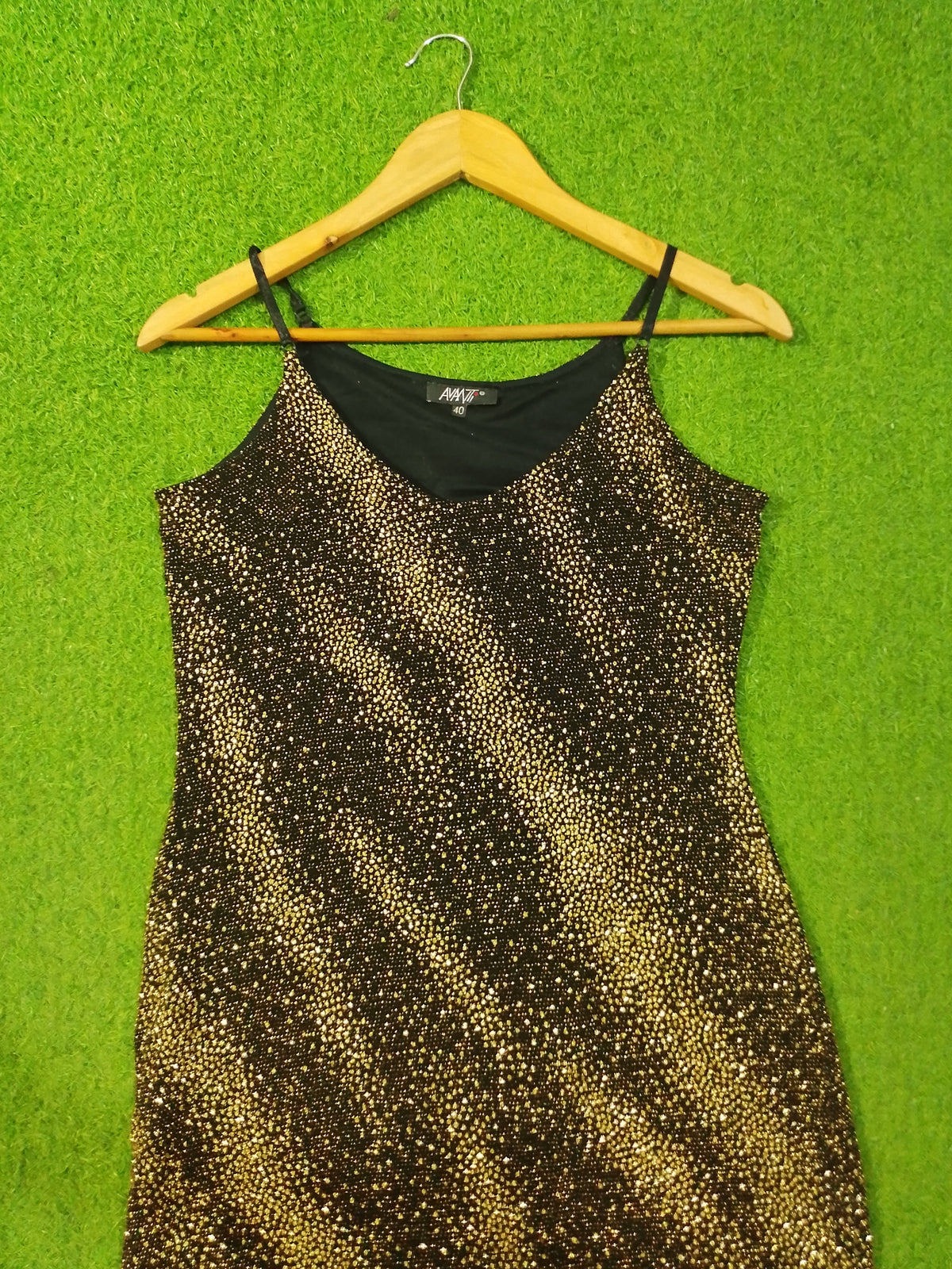 Black Gold Glitter Spaghetti Strap Bodycon Midi Dress