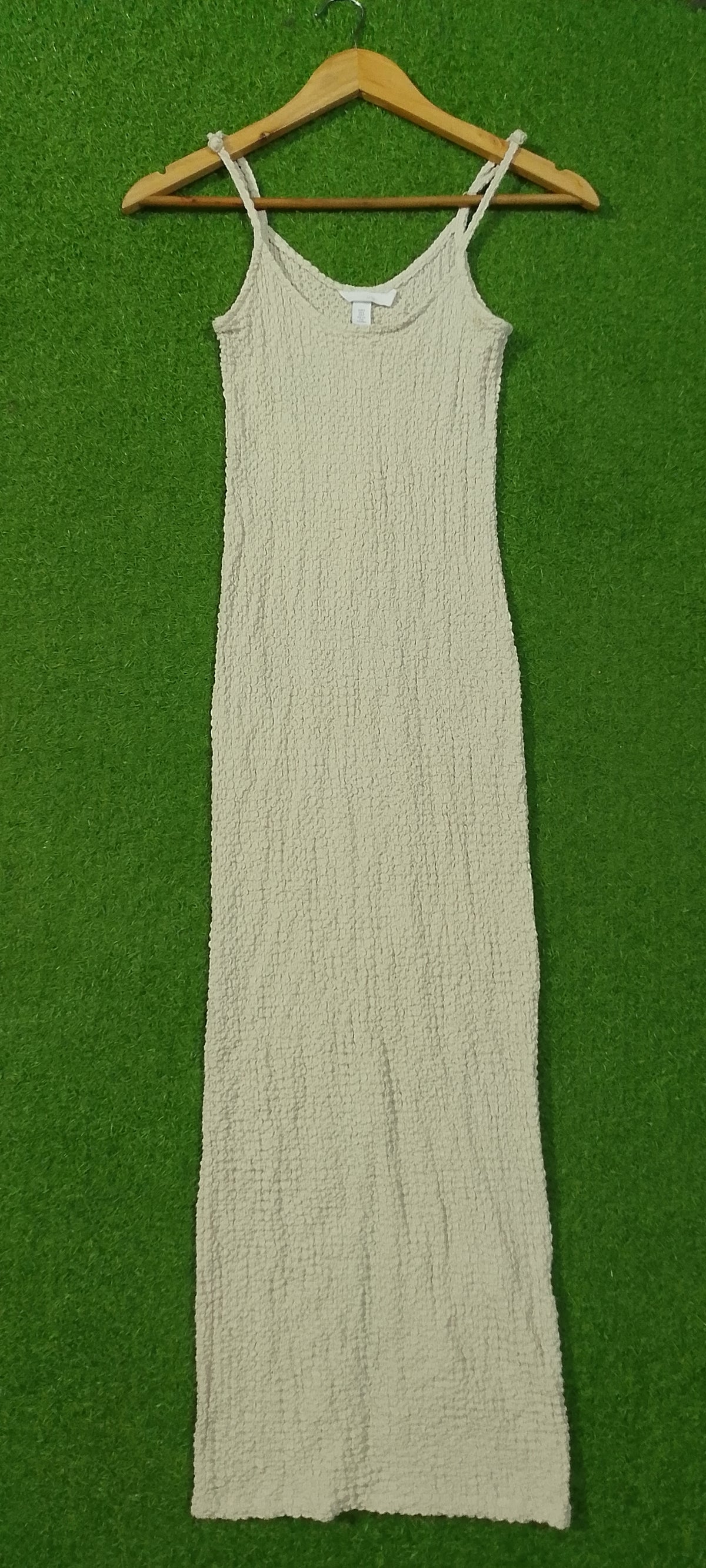 Cream Textured Spaghetti Strap Bodycon Maxi Dress - Full View